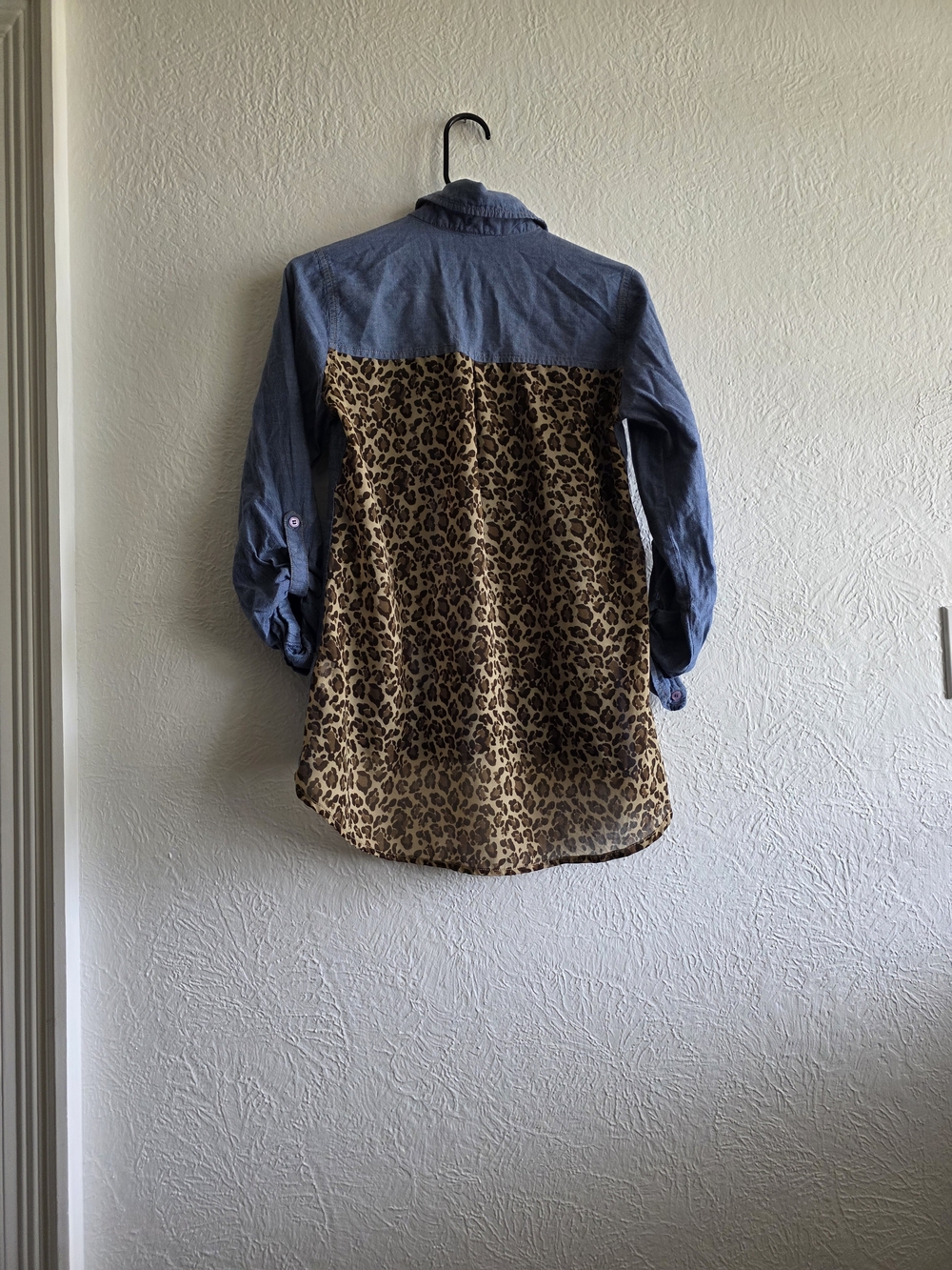 Truth Denim Button-Down Shirt with Leopard Trim - Picture 2 of 7